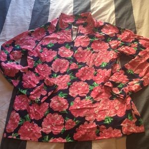 Mud Pie Rose 🌹 Print 3/4 Zip Pullover